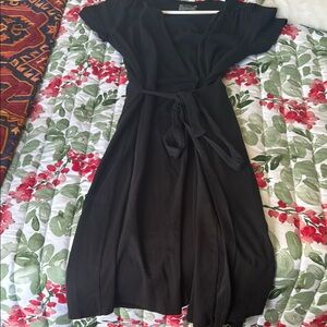 Pact Black Flutter Sleeve V-Neck Midi Dress